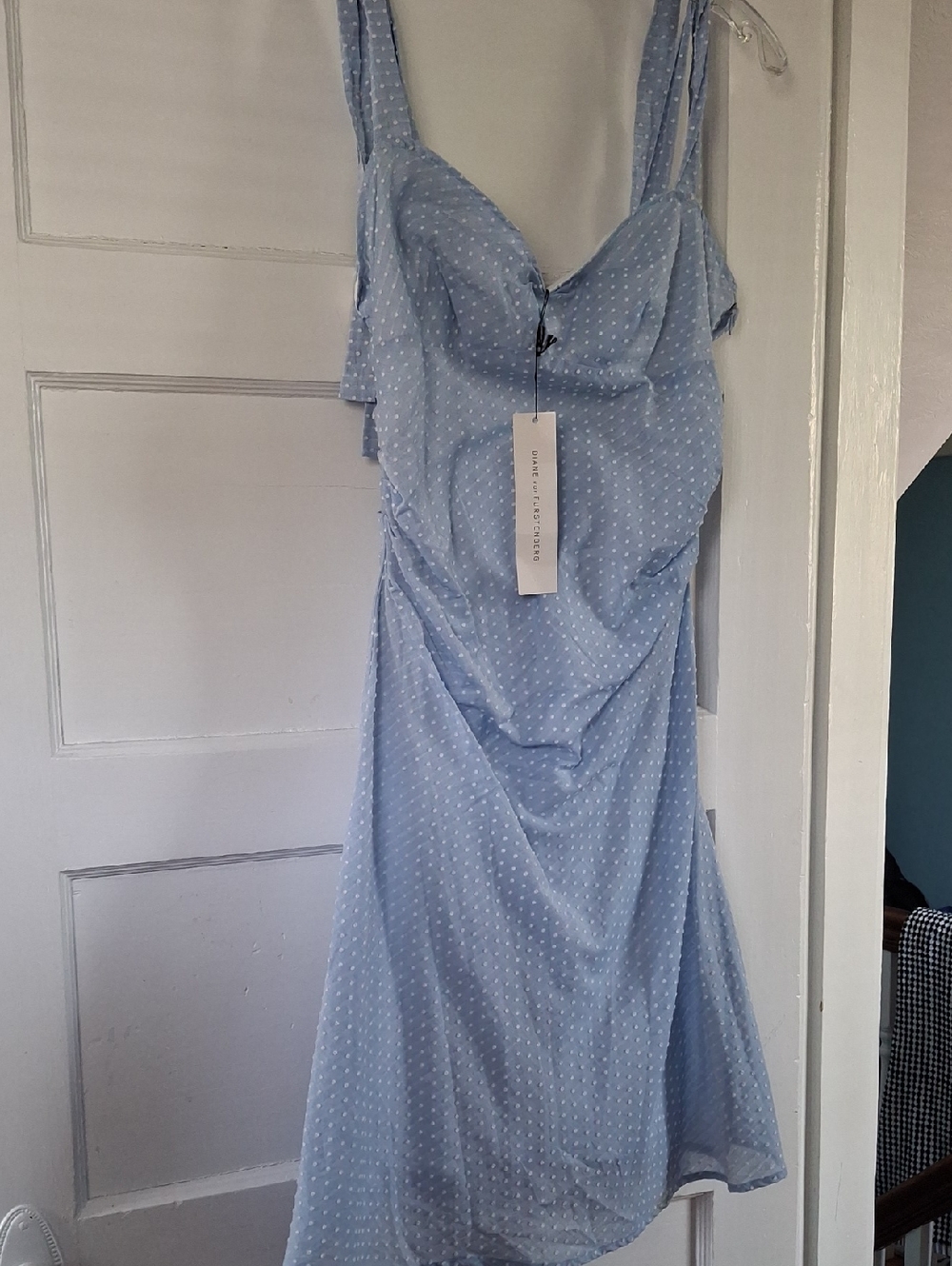 Diane Von Furstenberg Light Blue Polka Dot Midi Dress